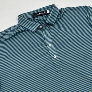 RLX Ralph‎ Lauren Men's XL Polyester Blue Green Striped Short Sleeve Polo